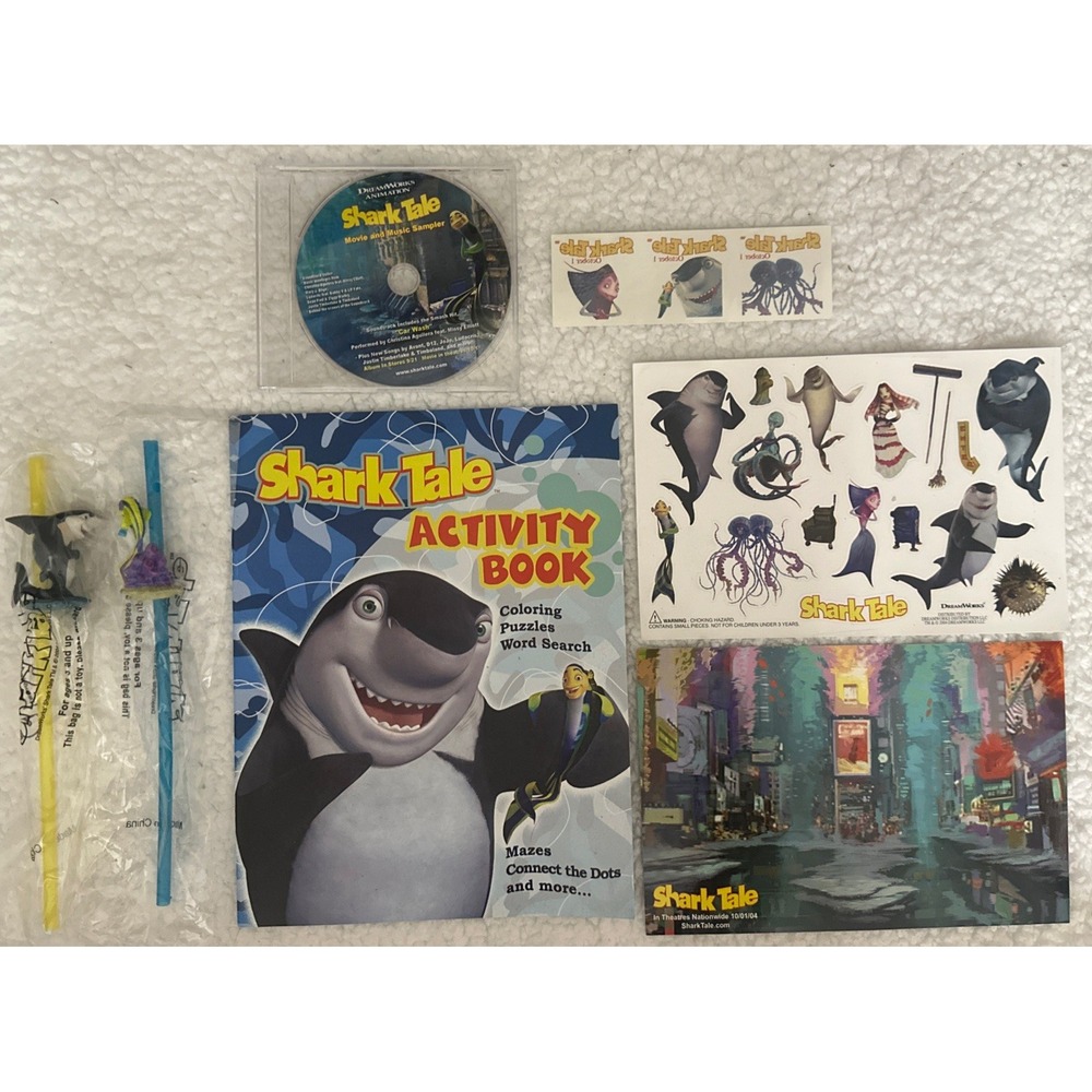 DreamWorks Shark Tale Movie Promo Lot Activity Book CD Stickers Straws 2004